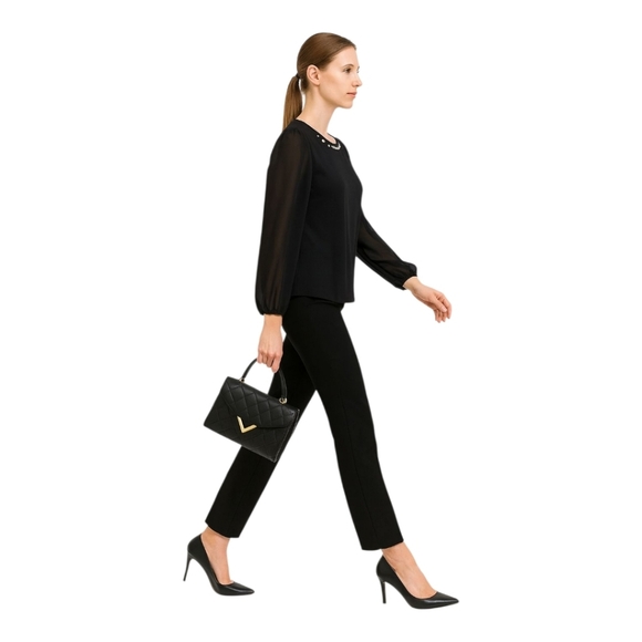 Vince Camuto Black Blouse with Embellished Neckline - Picture 4 of 6